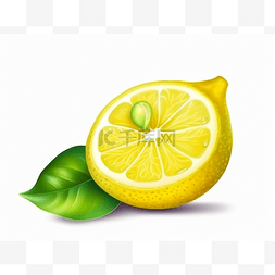一片柠檬图片_带绿叶和一片的单个柠檬