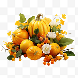 感恩节安排与橙色南瓜雪莓叶黄色