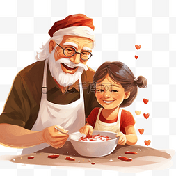 圣诞节甜点图片_快乐的祖父母和孩子在圣诞节制作