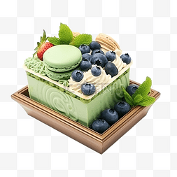 一抹奶油图片_抹茶甜品盒绿茶味草莓蓝莓美食主