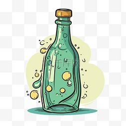 瓶子剪贴画 绿色圆瓶，有水滴和
