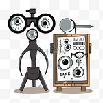眼科检查剪贴画 观察室和读取 exke 的设备的两个卡通图像 向量