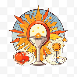 插火焰画图片_圣餐剪贴画太阳前的圣杯，有火焰