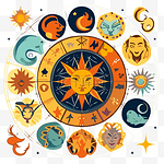 占星剪贴画占星符号与太阳和月亮在中心插图卡通上形成一个圆圈 向量
