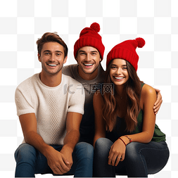 戴着圣诞红帽的圣诞树旁壁炉旁快