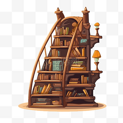 金木水火土小人图片_卡通风格的书柜剪贴画木制图书馆
