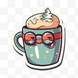 卡通热巧克力图片_节日圣诞贴纸咖啡杯设计与热巧克