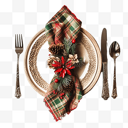 带装饰和餐巾的圣诞复古晚餐餐具