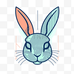 长兔子图片_线性兔子头用蓝色和橙色线显示 