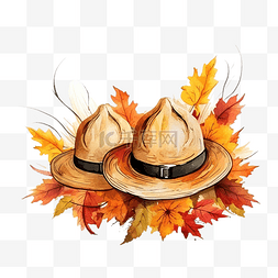 感恩节图片_感恩节快乐，帽子南瓜和树叶设计
