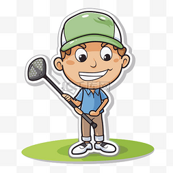 男孩用高尔夫球网打高尔夫球插图