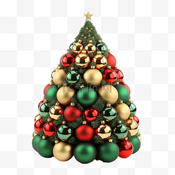 圣诞红色的球图片_美丽的绿色圣诞树，有金色和红色