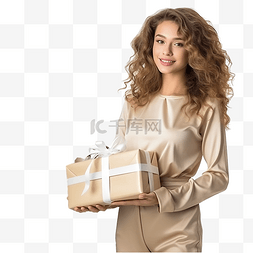 漂亮的笑脸图片_一个漂亮的女孩拿着礼物站在圣诞