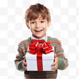 圣诞节带着魔法礼盒的可爱小男孩