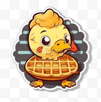 可爱的鸡肉华夫饼贴纸,上面有可爱的形象 向量