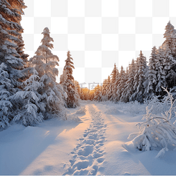 日落自然风景图片_日落时的冬雪森林