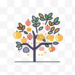 一棵树的抽象图像，上面有水果和