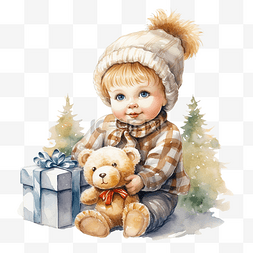 拿玩具的宝宝图片_圣诞节时在圣诞树附近拿着礼物的