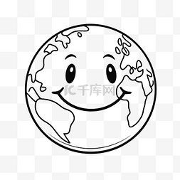 地球白色线条图片_带有笑脸的快乐地球彩页 向量