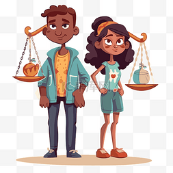 平等剪贴画卡通夫妇拿着秤代表食