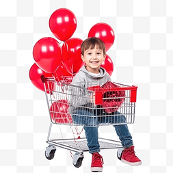 购物车送货图片_穿着圣诞服装的快乐孩子坐在带红