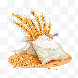 面粉与面包图片_满袋面粉与麦穗插画