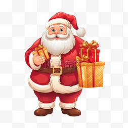 卡通禮品盒图片_圣诞老人拿着一个装有玩具的麻袋