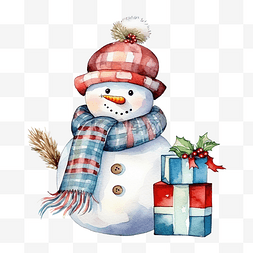 雪人圣诞节冬季围巾和帽子复古与