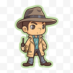 戴着帽子和夹克的卡通人物侦探 