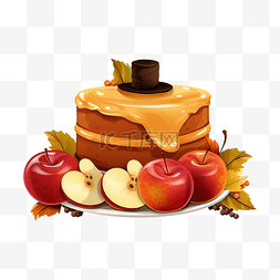 水果馅饼图片_感恩节快乐，传统帽子苹果水果和