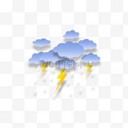 云雨闪电天气剪纸艺术下雨