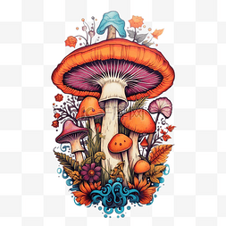 魔法蘑菇临时纹身贴纸万圣节groovy