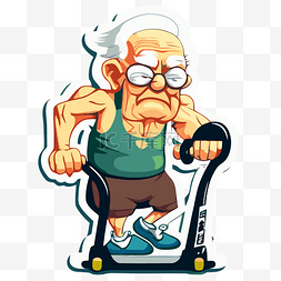 健身老人卡通图片_一位老人骑车去健身房的贴纸剪贴