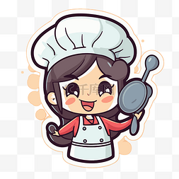 卡通女厨师烹饪图片_卡通女厨师用煎锅和平底锅剪贴画