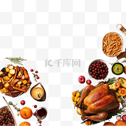 美食文化背景图片_平躺布置，配有感恩节标志和食物