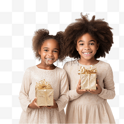 小礼品礼盒图片_快乐的非洲裔非洲裔美国女孩在一