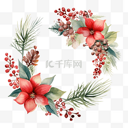 花饰饰品图片_水彩圣诞花环的树枝