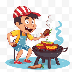 野餐剪贴画卡通男孩在烧烤炉上做