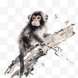 猴年图案图片_几何小猴爬树元素立体免抠图案