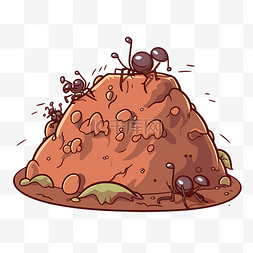 背景剪贴画图片_卡通蚂蚁在土堆上隔离在白色背景
