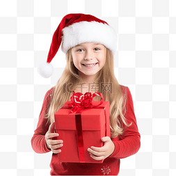 红色家图片_有趣的小女孩拿着圣诞礼物盒，穿