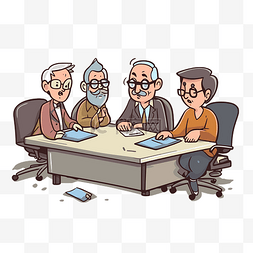 会议会议图片_卡通老年商务男人和女人在黑板上