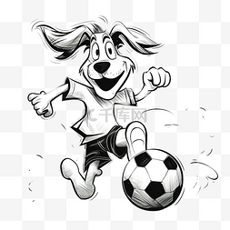 狗足球的黑白卡通插图
