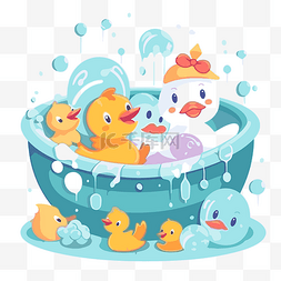 卡通沐浴液图片_洗澡剪贴画可爱的橡皮鸭在浴缸里