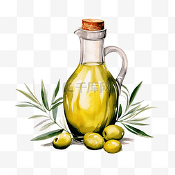 意大利橄榄油图片_水彩橄榄油