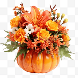 插花的花瓶图片_南瓜花瓶中的花束秋季插花万圣节