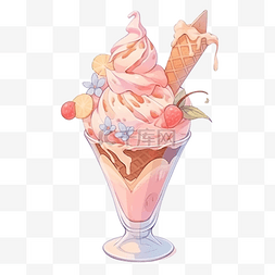 粉色的杯子图片_甜甜品的甜冰淇淋插画