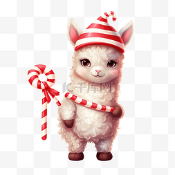 可爱的羊驼或美洲驼拿着圣诞服装