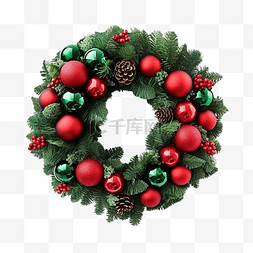 活动绿图片_圣诞花环装饰绿松叶红球