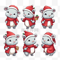 六个六图片_设置可爱的犀牛在圣诞服装卡通动